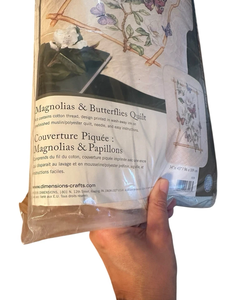 Dimensions Magnolias & Butterflies Quilt Stamped Cross-Stitch Kit Vintage - Image 3 of 4