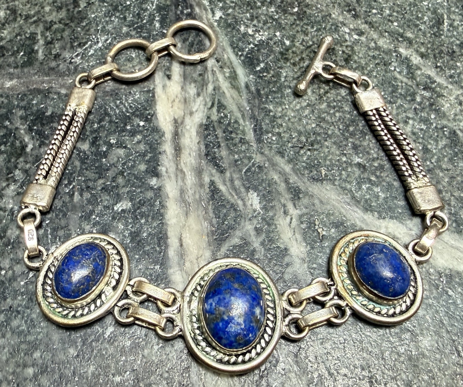 Vintage Afghanistan Silver and Lapis Link Bracelet