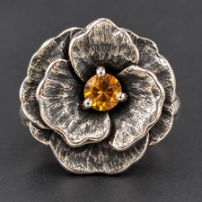 Retired James Avery Large Citrine Flower Ring Size 8