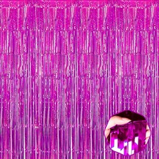 Rose Red Foil Fringe Curtain Backdrop 3 Pack 3.28x8.2Ft Metallic Tinsel