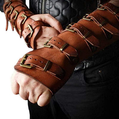 Gauntlet Wristband Medieval Vambrace Arm Cuff Armor Buckled Punk Gothic Faux Lea