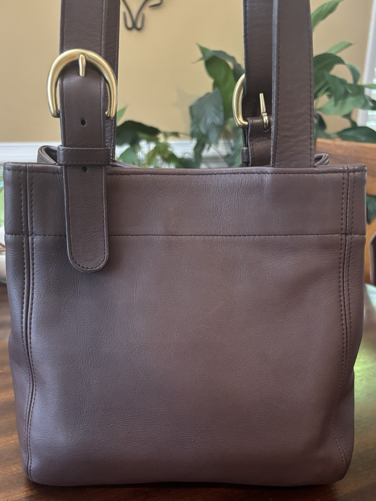 COACH Vintage  90's Brown Leather Shoulder Brass Buckled Double Handle image 3