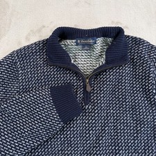 Brooks Brothers 1/4 Zip Pullover Sweater in Navy White Men Large 100 Lambswool