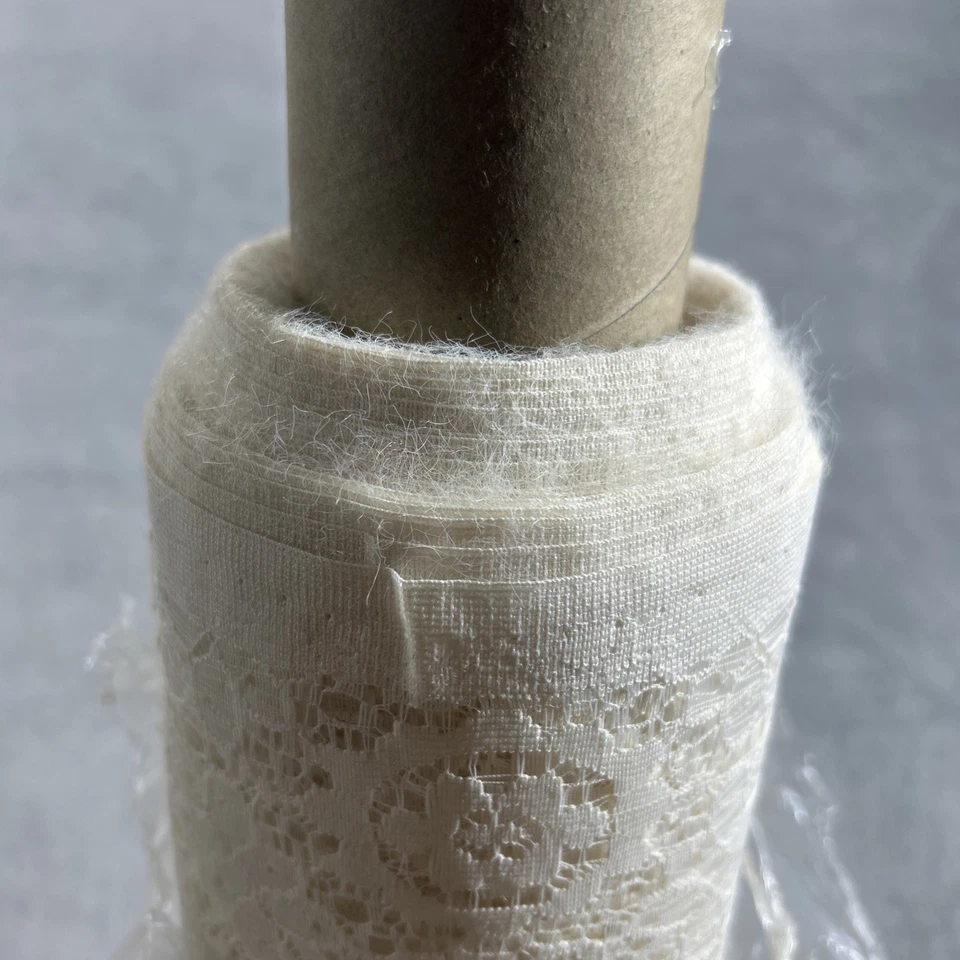 Vintage Embroidered Net Lace White  Floral Fabric 12 Yards 48" Decor 80's NOS - Image 2 of 4