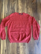 Vintage Izod Mens Red Textured Grid Knit Crewneck Pullover Sweater Size Large