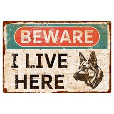 Vintage Style Beware of Dog Aluminum Sign - Metal German Shepherd Sign - 8"x12"