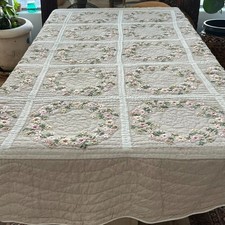 Sunham Home Fashion Quilt Linen Blend Bedspread 2 Pillow Shams Tan Floral 106x88