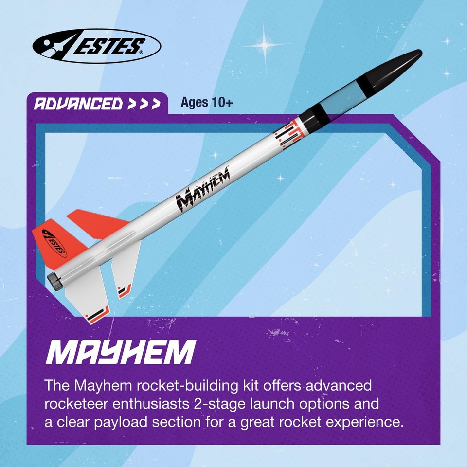 Estes 1320 Mayhem Model Rocket Kit, Advanced 2-Stage Flying-Rocket ...