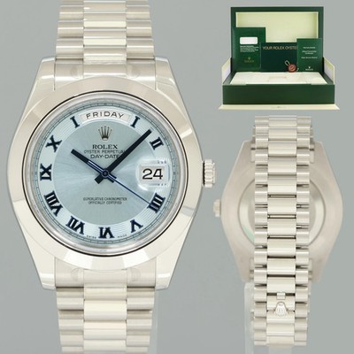 NOS STICKERED NEW Rolex Day-Date 41mm Blue Roman Platinum President 218206 Watch