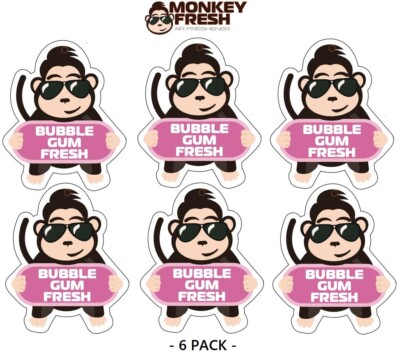 6pc 6x Monkey Fresh Hanging Car Air Freshener  Bubble Gum Scent  