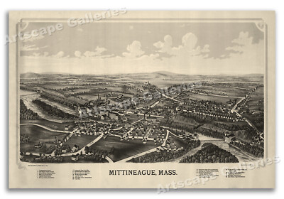 Mittineague Massachusetts 1889 Historic Panoramic Town Map - 20x30