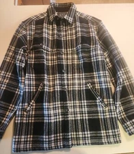 Woolrich Woolen Mills Jacket Large White Black Buffalo Plaid Mackinaw Wool Blend