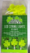 ST Patrick s Day Shamrock 10 LED String Lights Clover 3 Feet Battery Green Irish