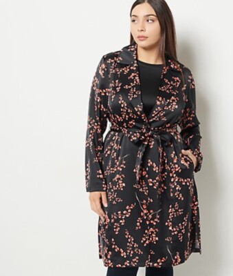 J Jason Wu Woven Printed Floral Trench Coat Black XXS A484527 | eBay