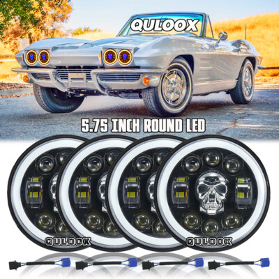 4PCS 5 3/4'' 5.75'' Fits Chevrolet Corvette C1 C2 C3 LED Headlights Hi-Lo Beam DRL