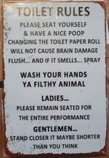 Funny Toilet Rules Tin Sign sealed 