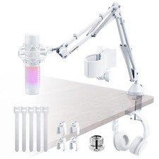 White Boom Arm Mic Stand Foldable Desk Mount for Podcast Recording Adjustable