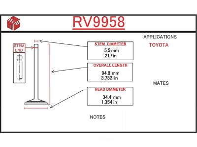 Engine Intake Valve ITM RV9958
