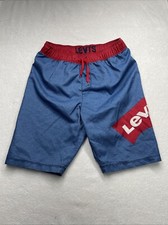 Levi's Boys Red And Blue Denim Print Swimming Trunks With A Pocket Size 10/12