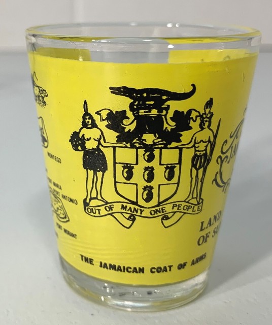 Jamaica West Indies Shot Glass Land of Sunshine Yellow & Black eBay
