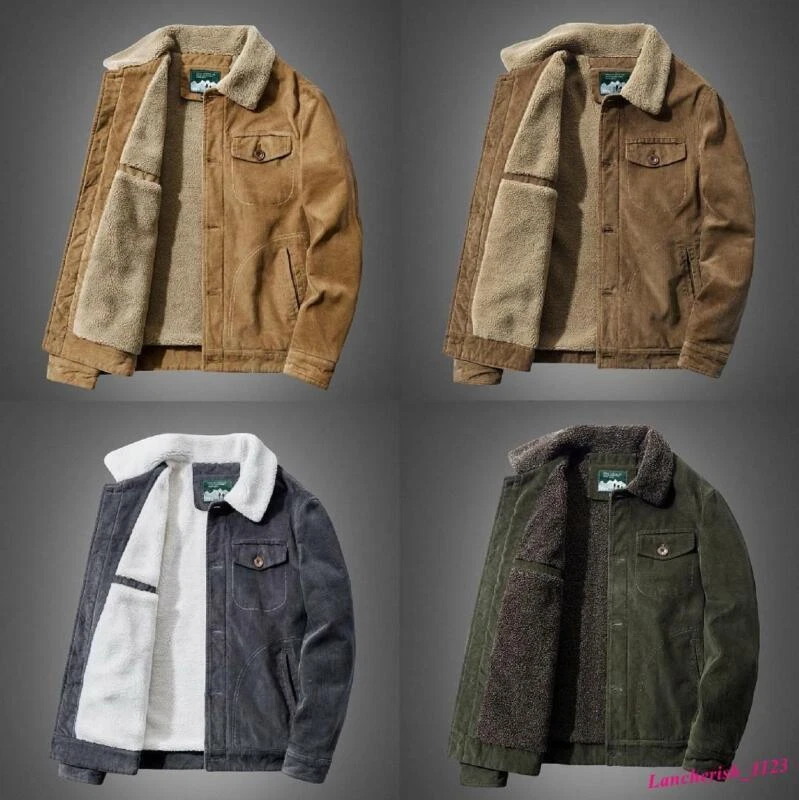 Chaqueta cargo de pana para hombre abrigos forrados de piel informales trabajo cálido algodón otoño invierno Foto 2 de 4