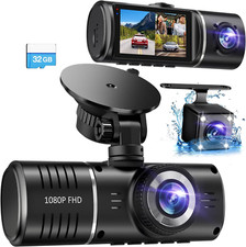 3-Channel Dash Cam 1080P Front  Inside, HDR, G-Sensor, 32GB, Parking Mode