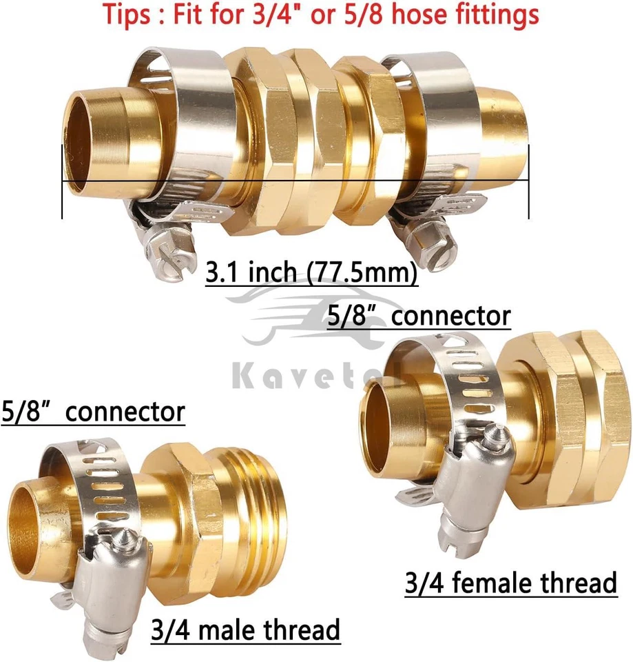 Kit de reparación de extremo de reparador de jardín de 3/4" 5/8" manguera de agua conector macho hembra con abrazadera Foto 2 de 4