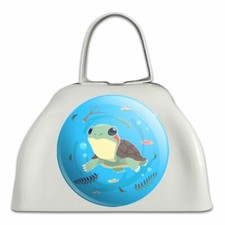 Cute Turtle Swimming with Fish White Metal Cowbell Cow Bell Instrument