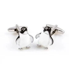 Penguin Pair Cufflinks Wedding Dad Groom Fancy Gift Box & Polishing Cloth