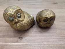 Vintage Jaru California Pottery Gold Chalkware Owls 5” and 3.5” 1970’s