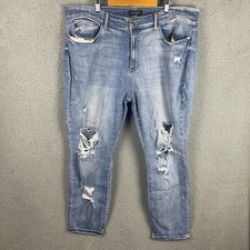JUDY BLUE Jeans Womens 22W Blue Boyfriend Fit Distressed Light Wash High Rise