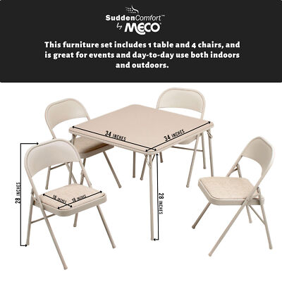 MECO Sudden Comfort 5 Piece 34x34 Card Table and 4 Chairs Folding