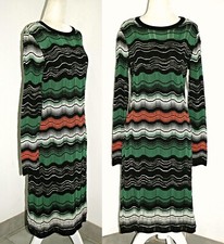 M Missoni Long-Sleeve Crochet Ripple Knit Dress Green White US M-L /IT 44 1640