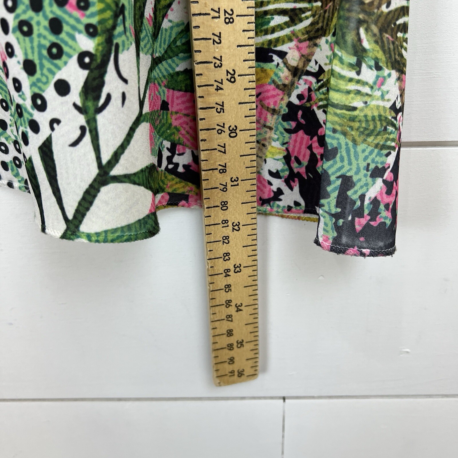 INOAH Knit Tropical Artsy Abstract Colorful Tunic Top Women L USA Mix Media Hem