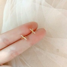 Tiny Gold Love Cross X-Shape Pave Cubic Zirconia Stud Earring