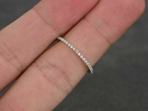 14k White Gold Plated 1.90 Ct Round Cut Real Moissanite Women's Gift Band Ring - Picture 3 of 6
