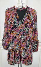 Vince Camuto Dress Women Small Tiered Pink Floral Sheer Long Sleeve Boho NNN-14