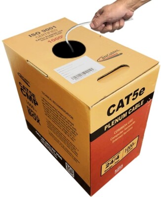 CAT5e (CMP) Plenum Cable, 1000FT 24AWG 4Pair, 350MHz Solid Network Cable