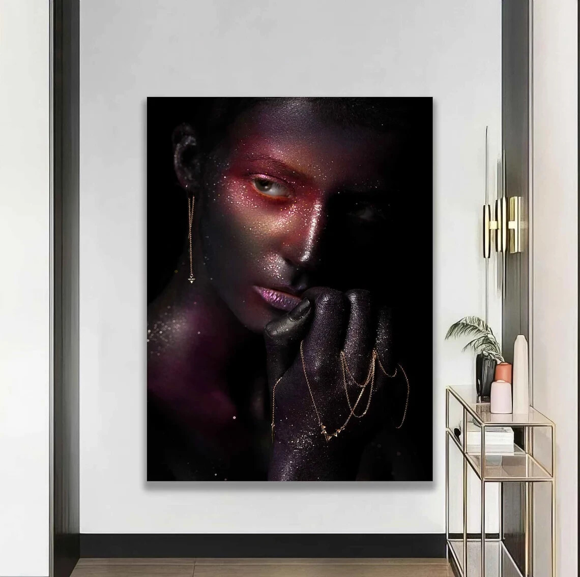 Woman Modern Beauty Salon Glitter Art Unframed Canvas Print Australian Wall Art