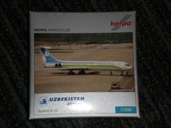 HE505093 *RARE* Herpa Wings 1:500 Uzbekistan IL-62 Model Airplane