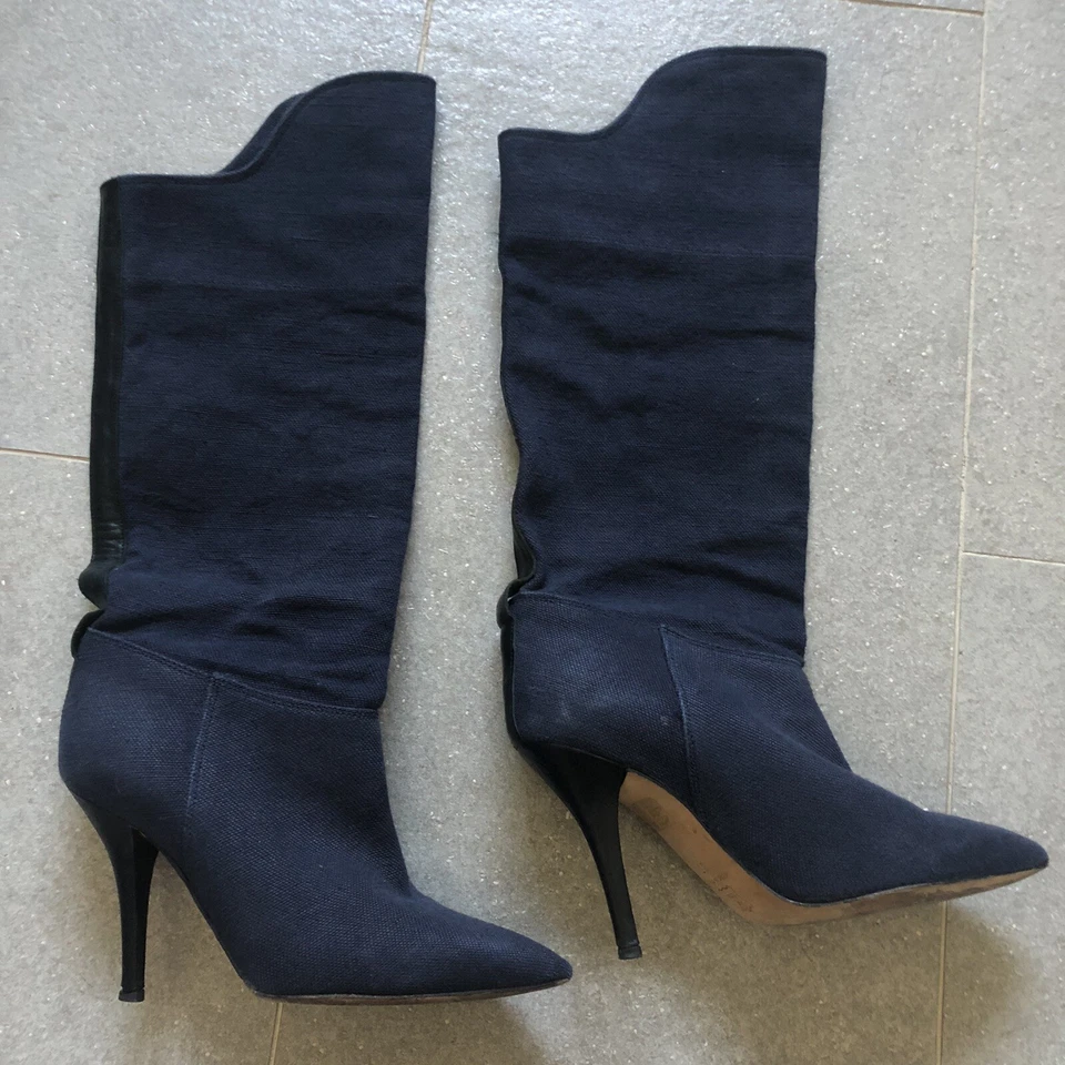 Isabel Marant Blue Canvas & Leather Heeled Boots - Image 4 of 4