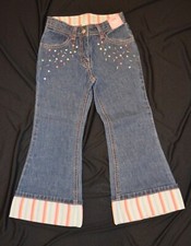 Gymboree PETITE FLEUR Denim Blue Flare Jeans w/ striped cuff NWT 4 5 Adj waist