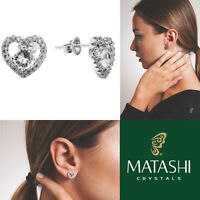 18k White Gold Plated Stud Earrings Crystal Centered Heart & Crystals By Matashi on sale 18k White Gold Plated Stud Earrings Crystal Centered Heart & Crystals By Matashi on sale