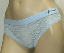 Victoria's Secret Pink Thong Panties Animal Print  Lace  Blue Size Large  NWT