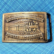 Wells Fargo Co Train Belt Buckle Since 1852 Western Railroad Vintage 70s .TWY208