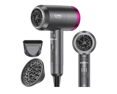 CONFU Hair Dryer 1600W Ionic Blow Dryer Diffuser & Flat Nozzle Included 