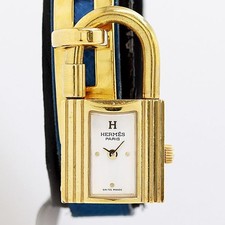 HERMES Kelly Padlock Gold Blue Leather Ladies Quartz Watch with Case Tested
