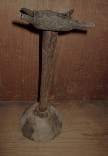 RARE EARLY ANTIQUE.. LIGHTING DEVICE.. GREASE LAMP.. W/ WOODEN BASE