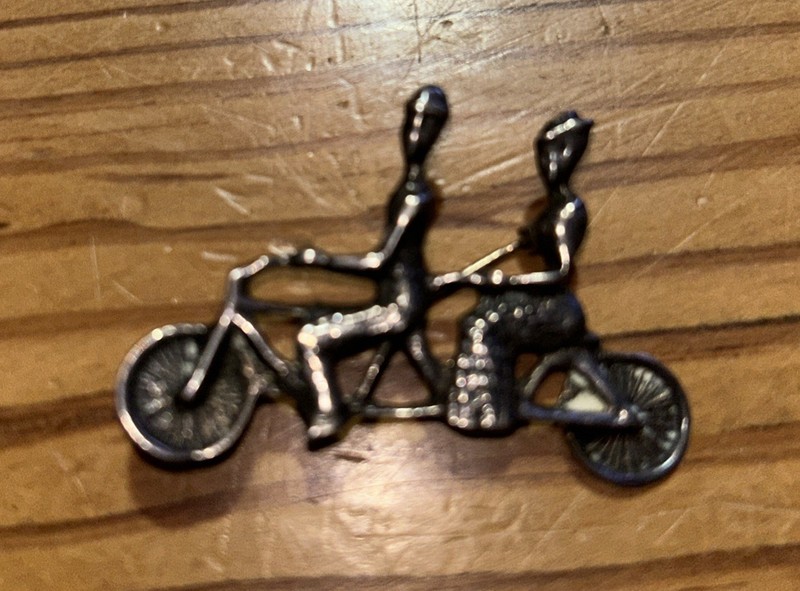 Vintage Sterling Silver Brooch Pin Couple On Tandem Bicycle 12 Grams