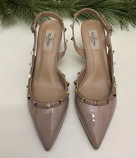 Valentino Rockstud Slingback Heels Nude Patent 6cm Size 39 Never Worn